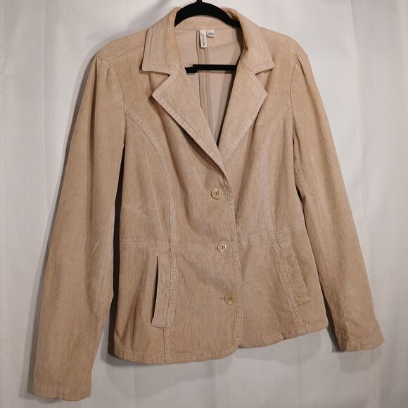 ST. JOHN'S BAY CORDUROY CREAMY BEIGE BLAZER LARGE BUTTON DOWN CLOSURE & POCKETS - Picture 2 of 15